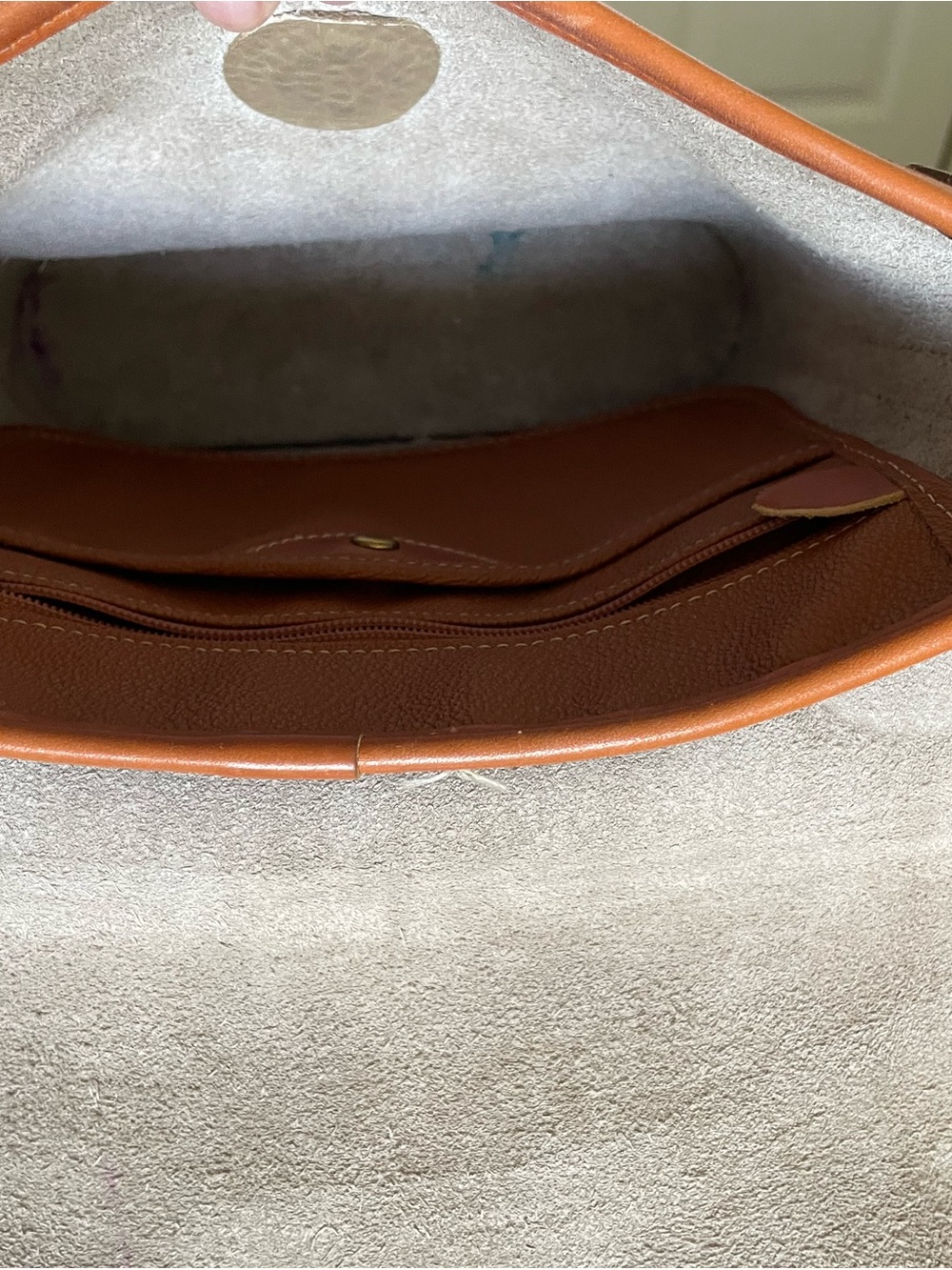 Dooney & Bourke Beige Pebbled Leather Crossbody with Tan Trim - Picture 7 of 16